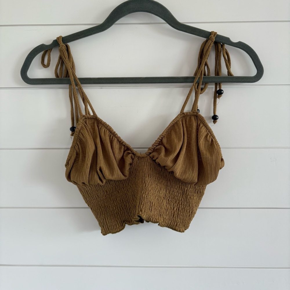 Brown Smocked Crop Top